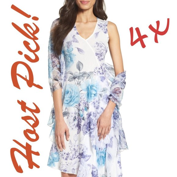 KOMAROV New Print Asymmetrical Hem Dress & Shawl SET Gown+Scarf  Petite XL 🎉HP - Picture 2 of 12